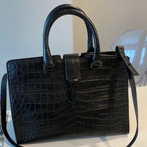 Auth Saint Laurent Croc Embossed Baby Cabas Bag